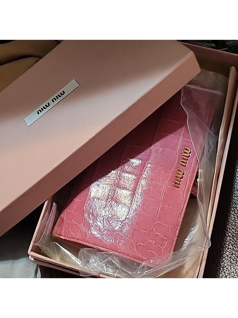 mui mui crocodile Wallet With Box Pink